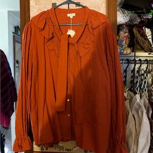 ODDY floral burnt orange  Blouse with Ruffle Accents